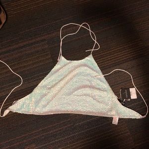 Topshop White beaded tie halter top